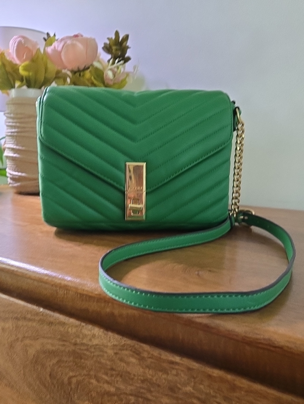 Aldo Green Quilted Crossbody Bag with Gold Hardware